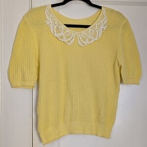 Yellow Knit Top w/ White Lace Peter Pan Collar | Coquette Cottagecore